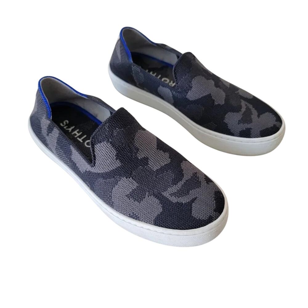 Rothys Slip On Sneakers Camo Knit Black Gray Women Size 5 Comfort Eco Friendly